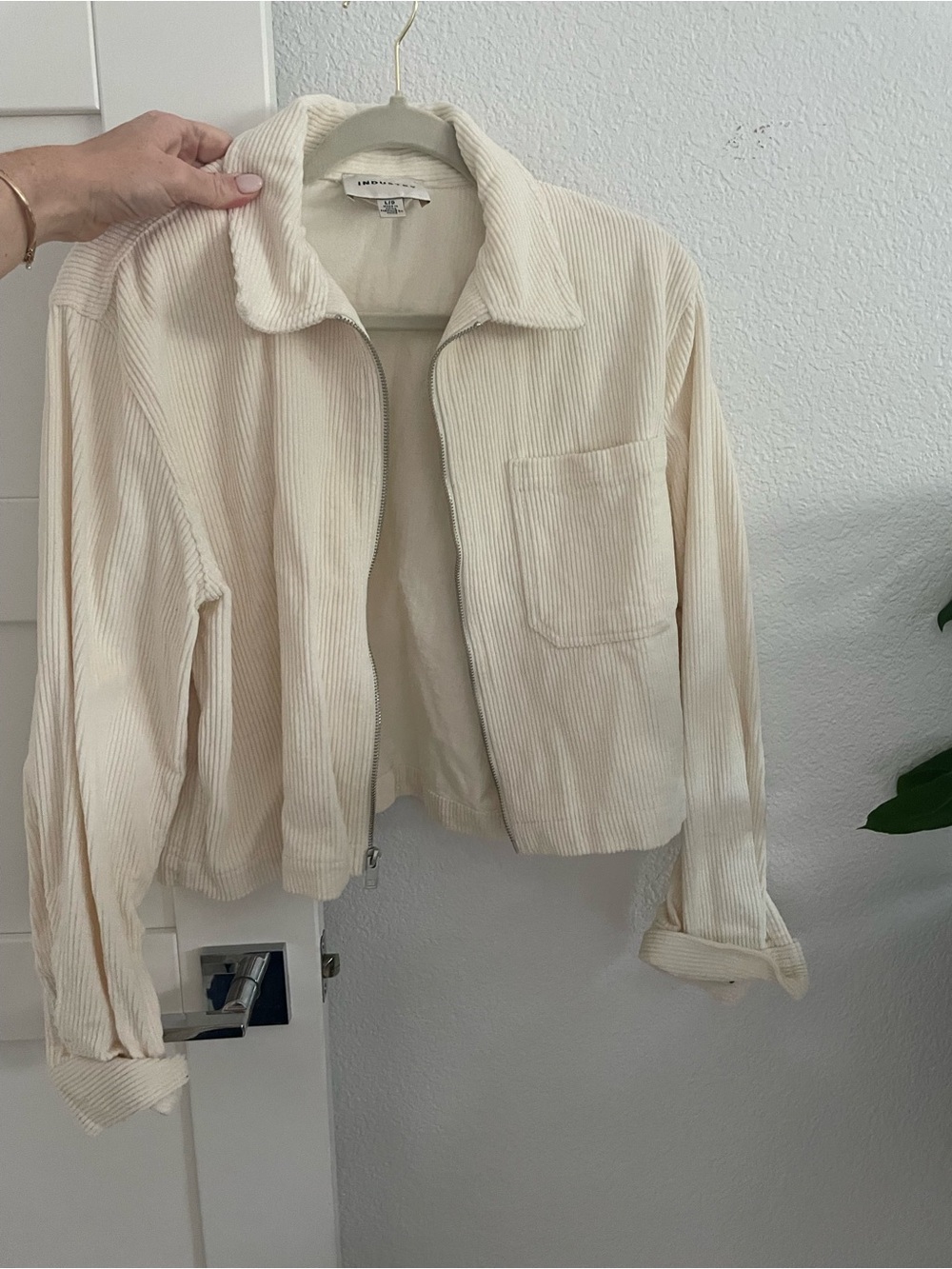 Light Cream Slightly Cropped Corduroy Zip Jacket by INDUSTRY